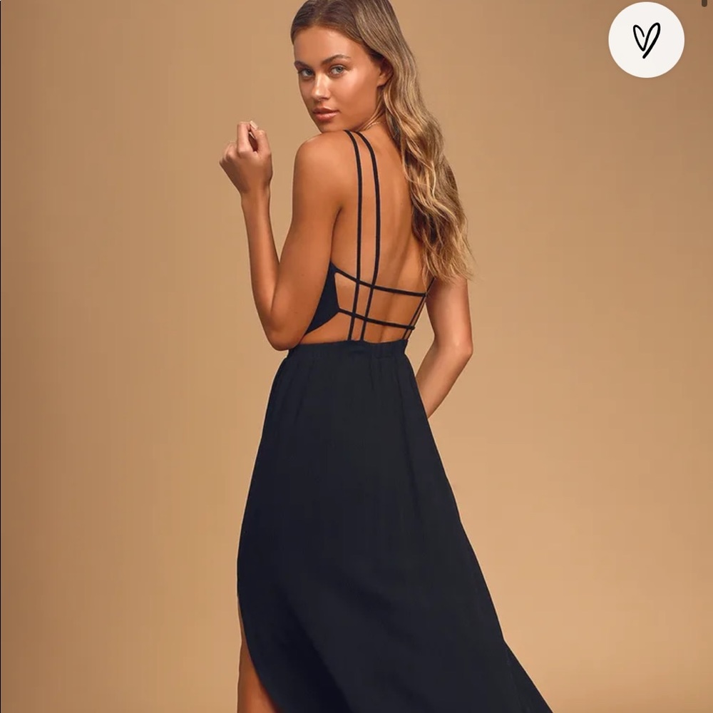 Lulus Lost in Paris Black Open Back Maxi Dress. Size XS